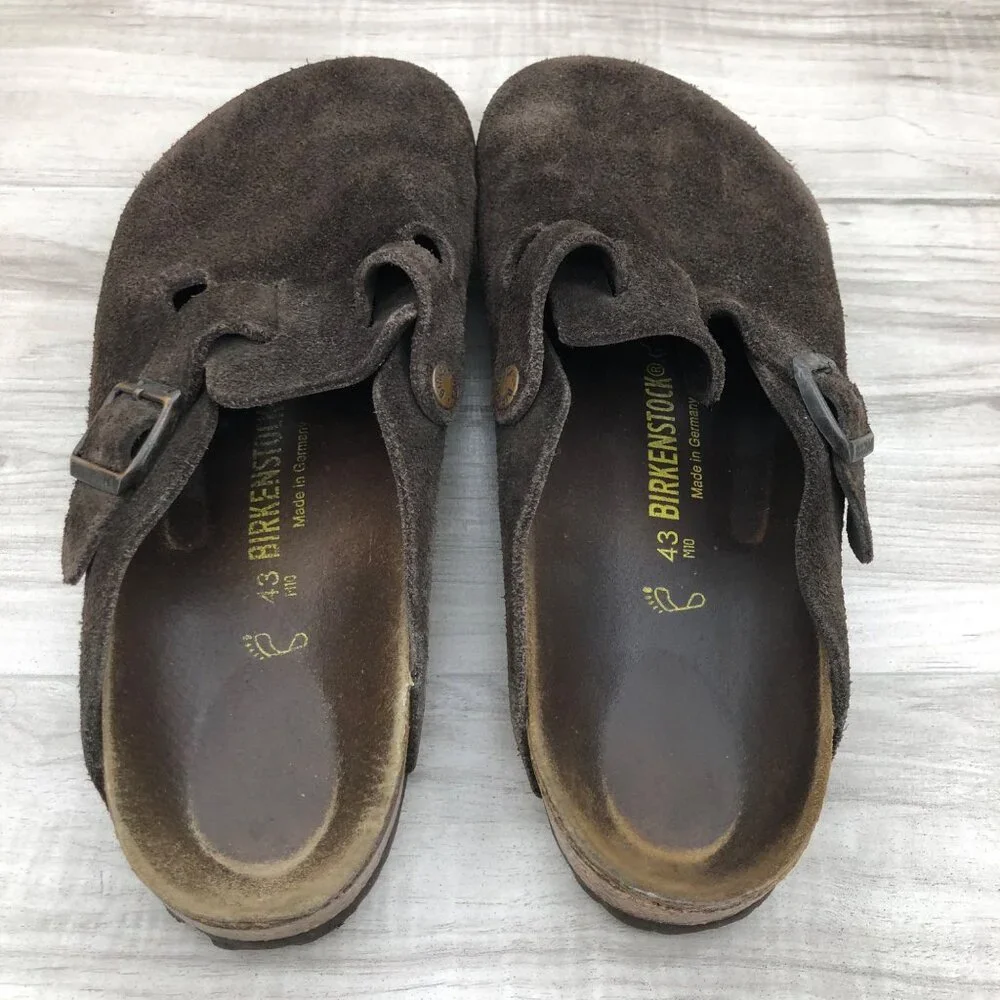 Birkenstock Brown Suede Clogs with Buckle